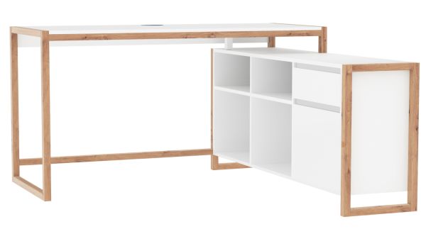 Schreibtisch Malta in Wei� mit Artisan Eiche, Set mit Schrankelement 139 x 139 cm