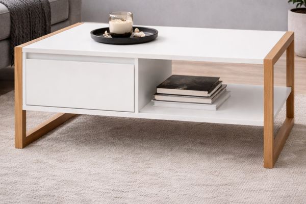 Couchtisch Malta in Wei� mit Artisan Eiche 100 x 55 cm
