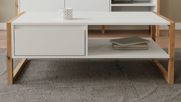 Couchtisch Malta in Wei� mit Artisan Eiche 100 x 55 cm