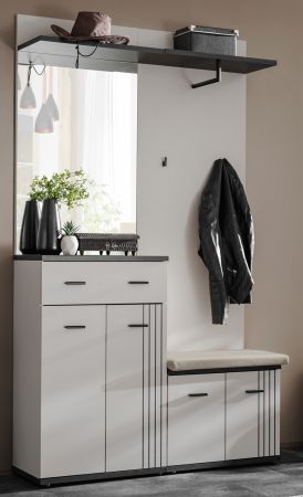 Garderobe Set Vektor in Kaschmir und schwarz, Kompaktgarderobe 4-teilig mit Streifenmuster 120 x 203 cm