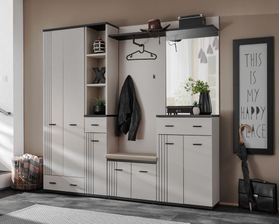 Garderobe Set Vektor in Kaschmir und schwarz Garderobenkombination 6-teilig mit Streifenmuster 210 x 203 cm