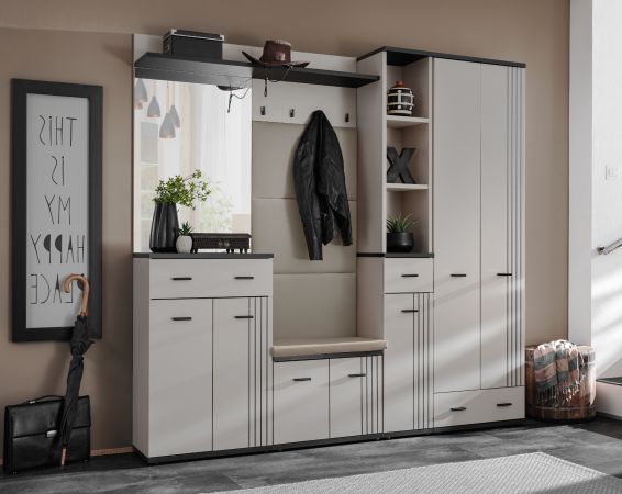 Garderobe Set Vektor in Kaschmir mit Schwarz, 6-teilige Flurgarderobe 210 x 203 cm
