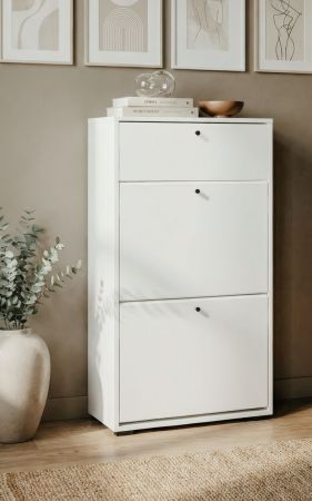 Schuhkipper Binz in Wei�, 2 Klappen und Schubkasten 58 x 111 cm