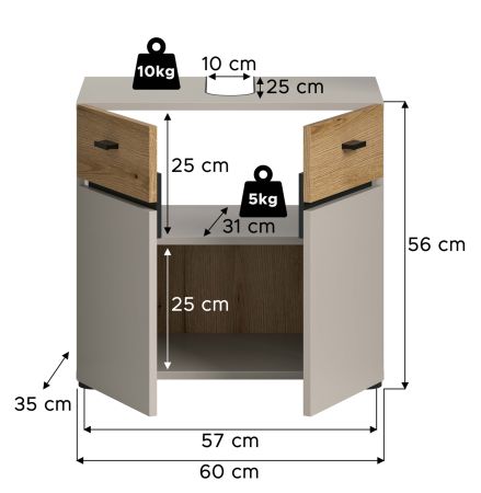 Waschbeckenunterschrank Matteo in Kaschmir und Evoke Eiche 60 cm