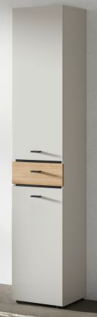 Badezimmer Hochschrank Matteo in Kaschmir und Evoke Eiche 32 x 191 cm