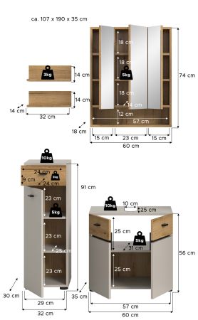 Badm�bel Set Matteo in Kaschmir und Evoke Eiche Badkombination 107 x 191 cm
