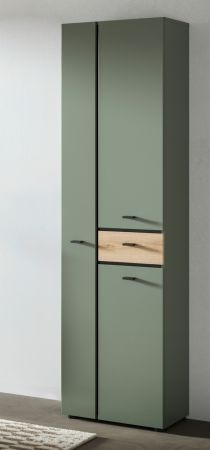 Badezimmer Hochschrank Matteo in Gr�n mit Evoke Eiche 51 x 191 cm