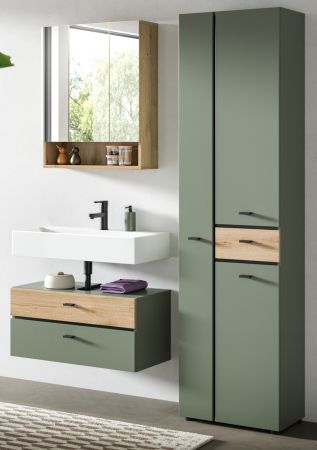 Badezimmer Hochschrank Matteo in Gr�n mit Evoke Eiche 51 x 191 cm