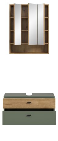 Badm�bel Set Matteo in gr�n und Evoke Eiche Badkombination 75 x 191 cm
