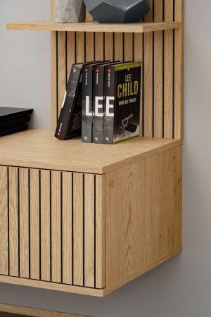 TV-Lowboard Set Sense in Cremona Eiche Leistenoptik 180 cm inkl. Paneel mit Regal