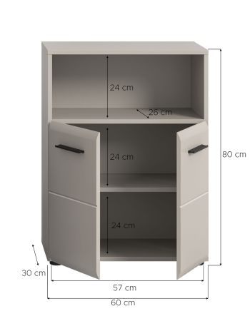 Badezimmer Kommode Cover in Kaschmir / Sand Badschrank 2-t�rig 60 x 80 cm