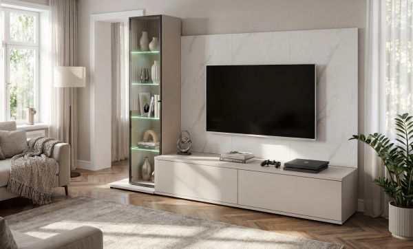 Wohnwand Charm in Kaschmir und Marmor wei� 240 cm, inklusive Beleuchtung und Push-To-Open