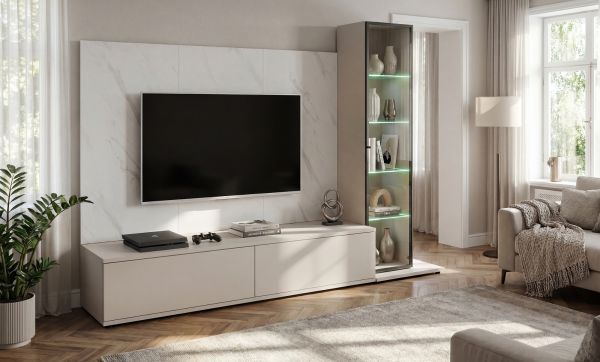 Wohnwand Charm in Kaschmir und Marmor wei� 240 cm, inklusive Beleuchtung und Push-To-Open