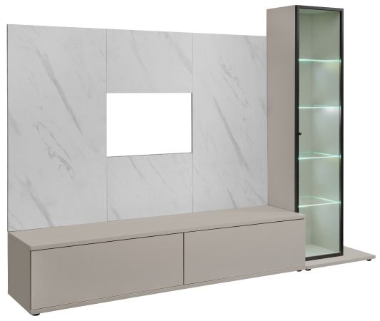 Wohnwand Charm in Kaschmir und Marmor wei� 240 cm, inklusive Beleuchtung und Push-To-Open