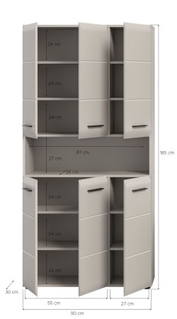Badezimmer Hochschrank Cover in Kaschmir / Sand, 6-t�riger Mehrzweckschrank 90 x 185 cm