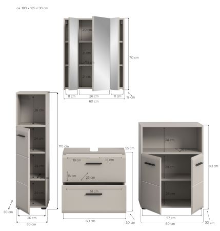 Badm�bel Set 4-teilig Cover in Kaschmir / Sand Badkombination 180 x 185 cm