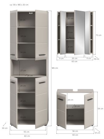 Badm�bel Set 3-teilig Cover in Kaschmir / Sand 135 x 185 cm, mit 4-t�rigem Hochschrank