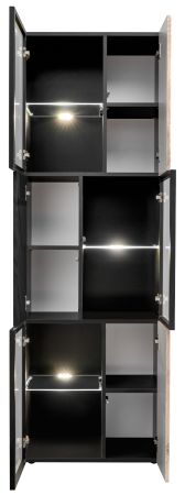 Vitrine Starlet in schwarz, Vicking Eiche und Marmor schwarz Vitrinenschrank inkl. LED 60 x 182 cm, Push-To-Open
