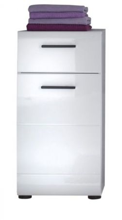 Badezimmer Kommode Clarito in wei� Hochglanz, Badschrank 30 x 79 cm