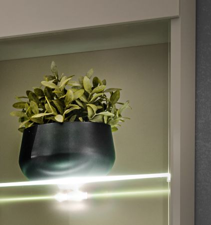 Wohnwand iLike in Lehm-Grau, schwarz und Artisan Eiche, TV Unterteil mit Ethanol Kamin inkl. LED, 200 cm