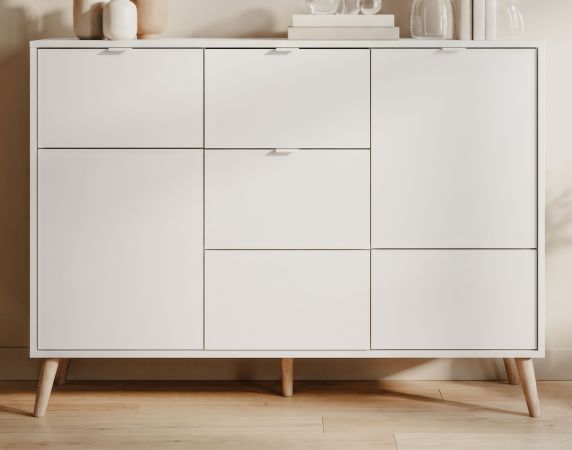 Kommode Runa in wei� matt Sideboard skandinavisch 115 cm