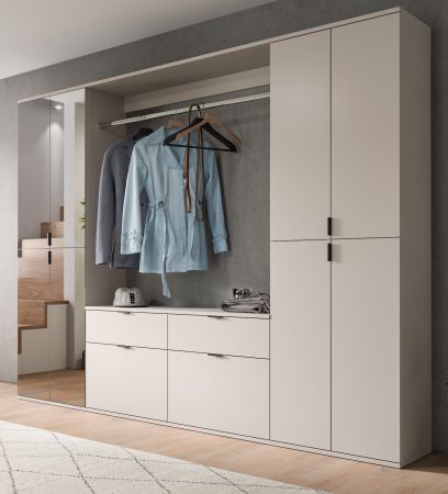 Garderobe Set Line-Up in Kaschmir, Garderoben- und Schuhschrank mit Spiegel 243 x 193 cm