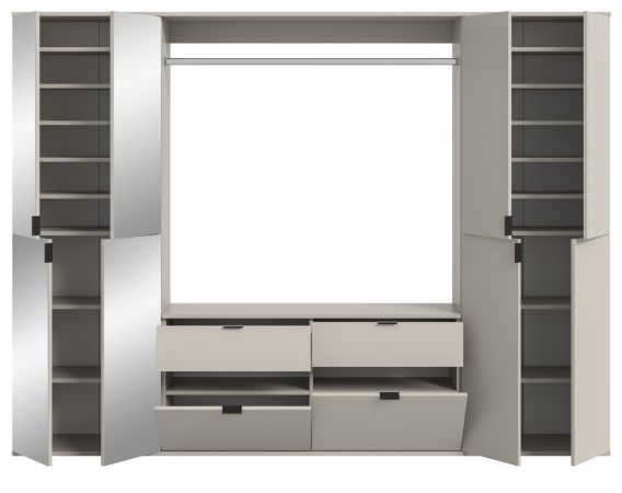 Garderobe Set Line-Up in Kaschmir, Garderoben- und Schuhschrank mit Spiegel 243 x 193 cm