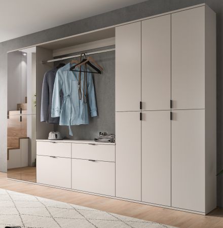 Garderobe Set Line-Up in Kaschmir, Garderobenschrank mit Spiegel 273 x 193 cm