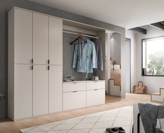 Garderobe Set Line-Up in Kaschmir, Garderobenschrank mit Spiegel 273 x 193 cm
