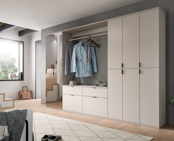 Garderobe Set Line-Up in Kaschmir, Garderobenschrank mit Spiegel 273 x 193 cm