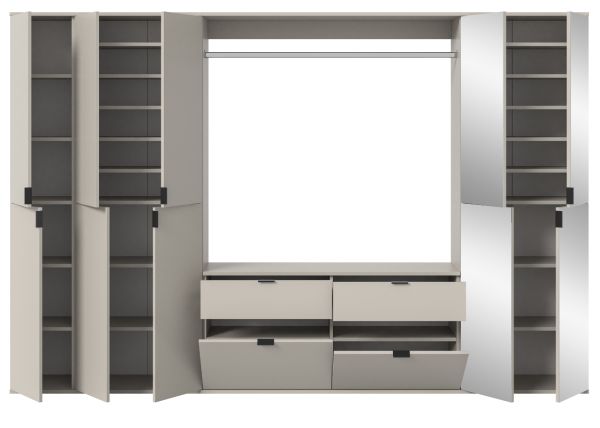 Garderobe Set Line-Up in Kaschmir, Garderobenschrank mit Spiegel 273 x 193 cm