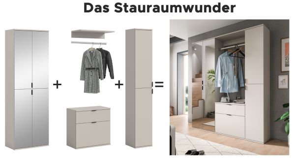 Garderobe Set Line-Up in Kaschmir, Garderobenschrank mit Spiegel 273 x 193 cm