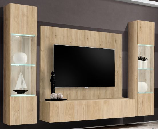 Wohnwand Option in Jackson Eiche Schrankwand 4-teilig h�ngend mit LED und Push-To-Open, 260 x 170 cm