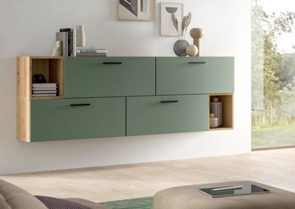 Sideboard Onawa in Gr�n und Artisan Eiche Kommode h�ngend / stehend 176 cm, Soft-Close