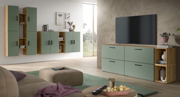 Sideboard Onawa in Gr�n und Artisan Eiche Kommode h�ngend / stehend 176 cm, Soft-Close
