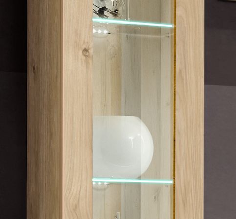 Wohnwand Option in Jackson Eiche Schrankwand 4-teilig h�ngend mit Ethanol Kamin und LED, 260 x 170 cm