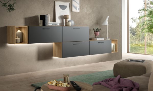 Sideboard Onawa in Grau und Artisan Eiche Stauraumschrank 277 cm, Soft-Close