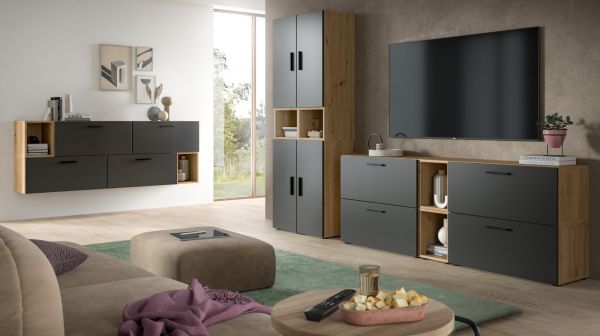 Sideboard Onawa in Grau und Artisan Eiche Stauraumschrank 277 cm, Soft-Close