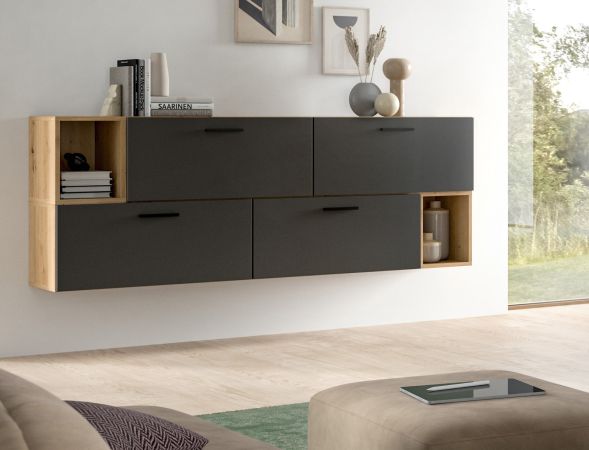 TV-Lowboard Onawa in Grau und Artisan Eiche TV-Unterteil h�ngend / stehend 176 cm, Soft-Close