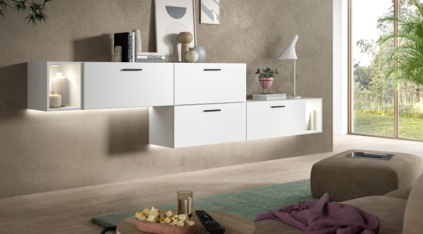 Wohnwand Onawa in wei� Wohnkombination h�ngend / stehend 249 x 184 cm