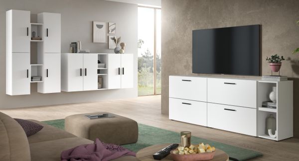 Wohnwand Onawa in wei� Wohnkombination h�ngend / stehend 249 x 184 cm