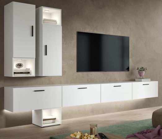 Wohnwand Onawa in wei� Wohnkombination h�ngend / stehend 300 x 178 cm