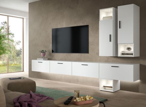 Wohnwand Onawa in wei� Wohnkombination h�ngend / stehend 300 x 178 cm