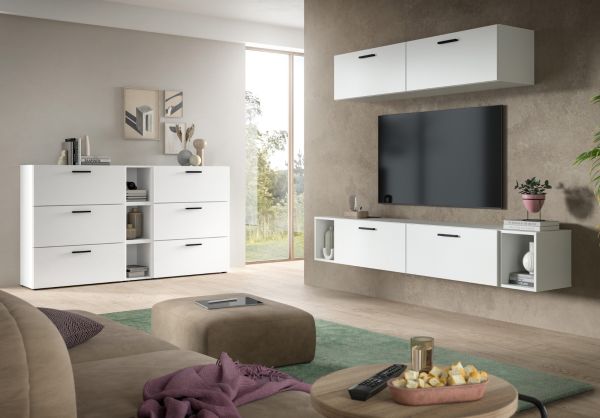 Wohnwand Onawa in wei� Wohnkombination 202 x 184 cm, Soft-Close