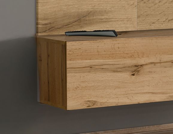 TV-Lowboard Set Public in Wotan Eiche, Flat-TV Unterschrank h�ngend mit Ethanol Kamin und Akustikpaneel, 180 cm