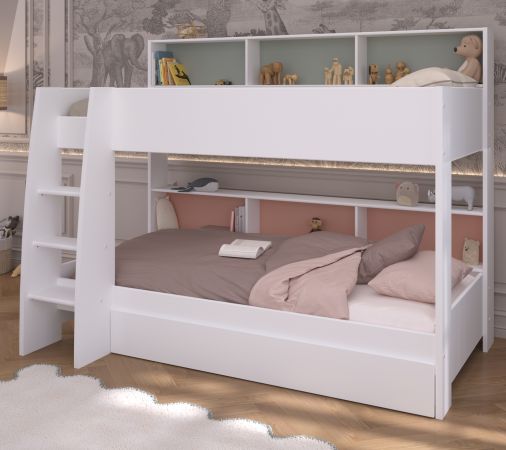 Parisot Etagenbett Leo in Wei�, Kinder und Jugendzimmer Hochbett Liegefl�che 2x 90 x 200 cm