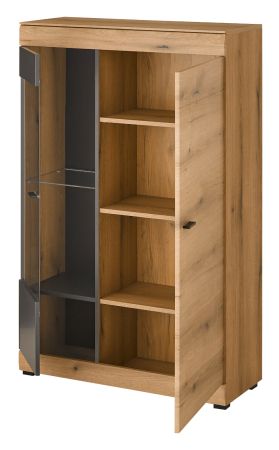 Vitrine Assina in Evoke Eiche und Grau matt, Vitrinenschrank 90 x 141 cm mit Soft-Close