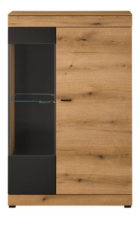 Vitrine Assina in Evoke Eiche und Grau matt, Vitrinenschrank 90 x 141 cm mit Soft-Close
