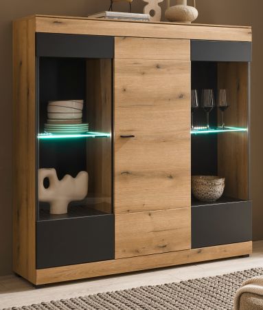 Highboard Assina in Evoke Eiche und Grau matt, Schrank 140 x 141 cm mit Soft-Close