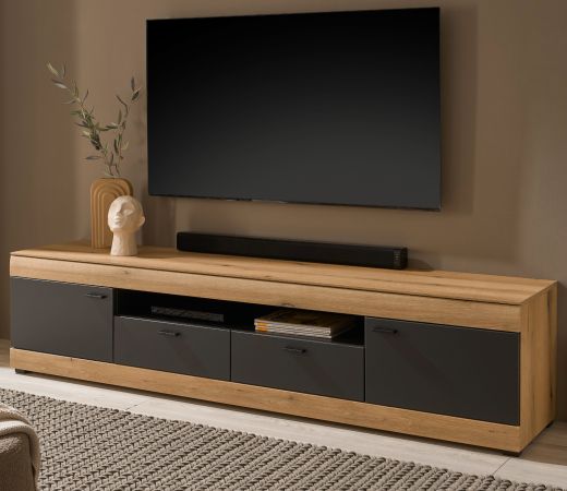 TV-Lowboard Assina in Evoke Eiche und Graphit Grau, Flat-TV Unterschrank 200 cm mit Soft-Close